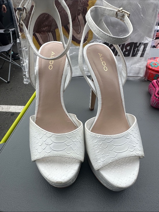 Aldo Shoes - Aldo White Snake-Embossed Ankle-Strap Platform Heels